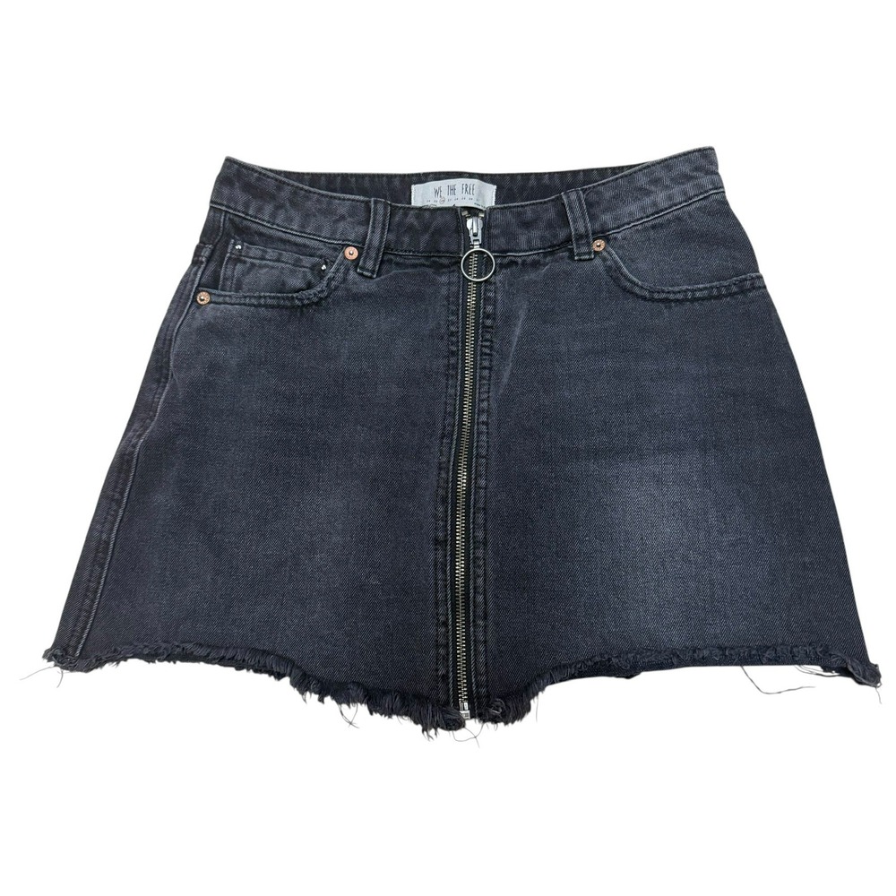 WE THE FREE by Free‎ People Black Denim Zip Front Mini Skirt Size 26